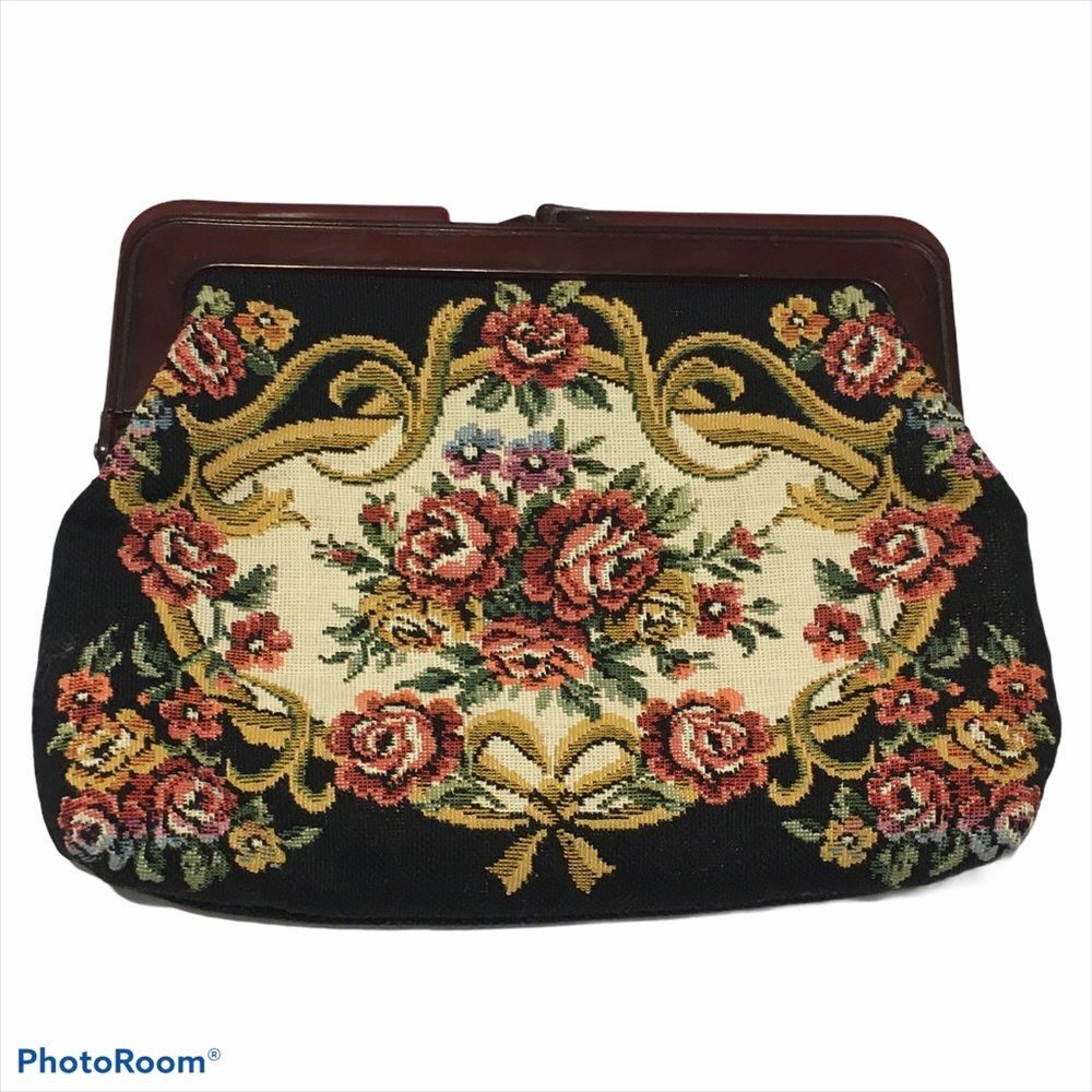 Vintage Tapestry Clutch change purse Kiss Lock